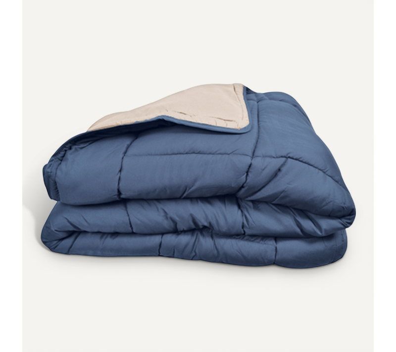 Couette Chaude Microfibre Bicolore 400 Gr/m2 - 240x260 Cm - Bleu Pétrole