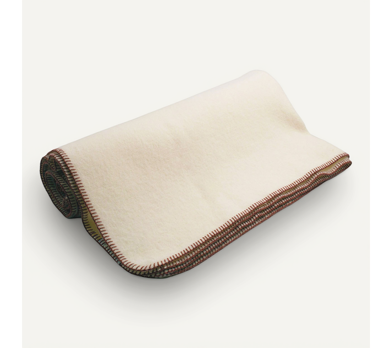 Couverture Pure Laine Vierge Naturelle Finition Point De Cheval - 240x300 Cm - Bordeaux