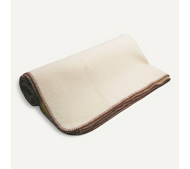 Couverture Pure Laine Vierge Naturelle Finition Point De Cheval - 220x240 Cm - Bordeaux