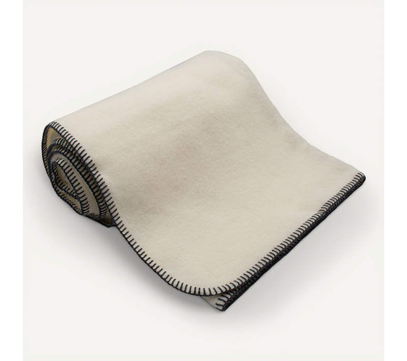 Couverture Pure Laine Vierge Naturelle Finition Point De Cheval - 240x300 Cm - Gris