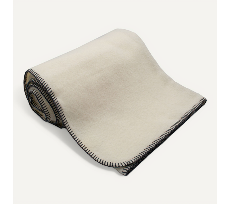 Couverture Pure Laine Vierge Naturelle Finition Point De Cheval - 240x260 Cm - Gris