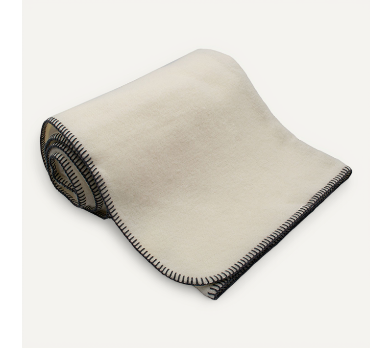 Couverture Pure Laine Vierge Naturelle Finition Point De Cheval - 220x240 Cm - Gris