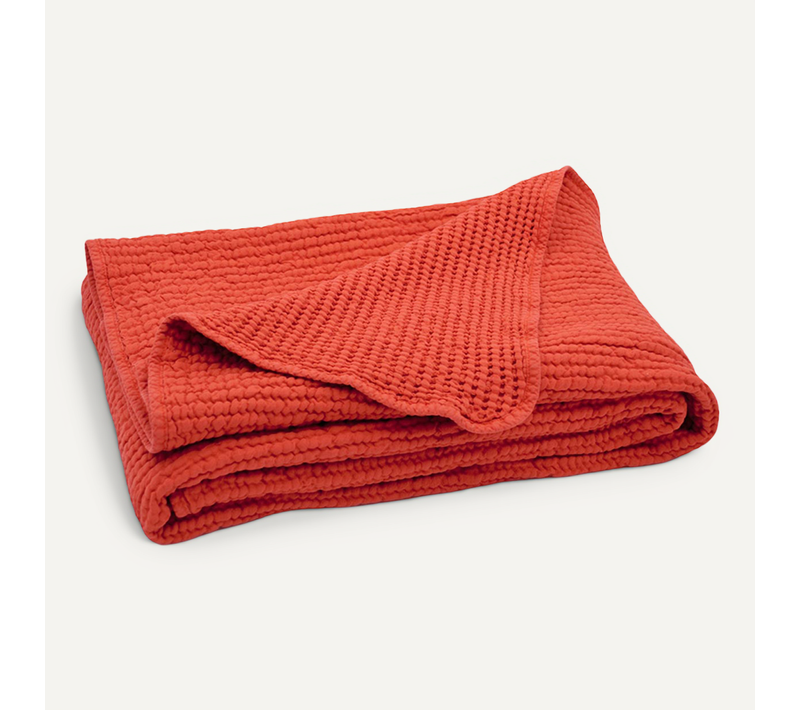 Dessus De Lit Réversible En Coton Nid D'abeille - 270x250 Cm - Terracotta