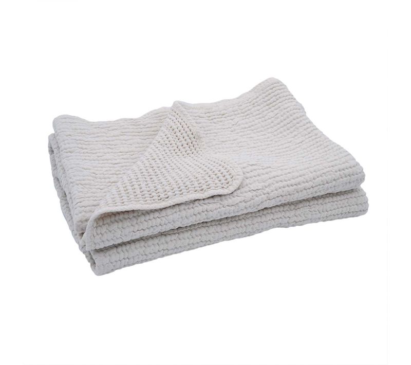Plaid Réversible En Coton Nid D'abeille - 125x180 Cm - Gris Perle