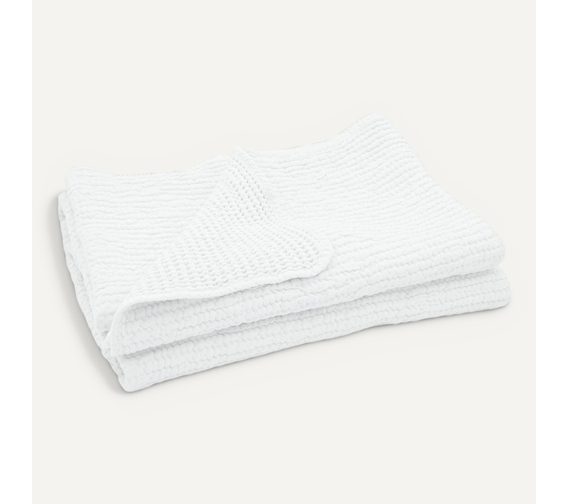Plaid Réversible En Coton Nid D'abeille - 125x180 Cm - Blanc