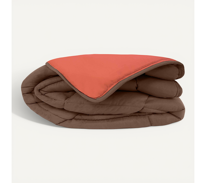 Couette Chaude Microfibre Bicolore 400 Gr/m2 - 220x240 Cm - Orange Corail
