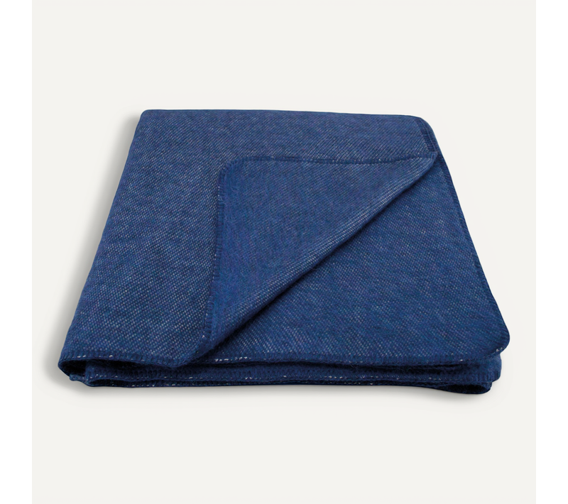Plaid Ou Couverture Chaude Laine Et Mohair - 240x260 Cm - Bleu Foncé