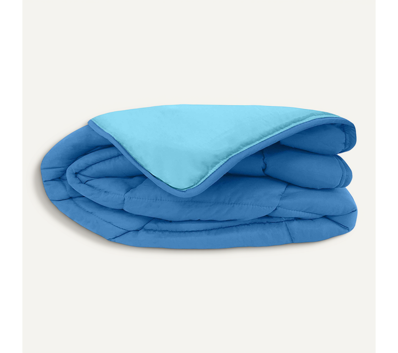 Couette Chaude Microfibre Bicolore 400 Gr/m2 - 240x260 Cm - Bleu Azur