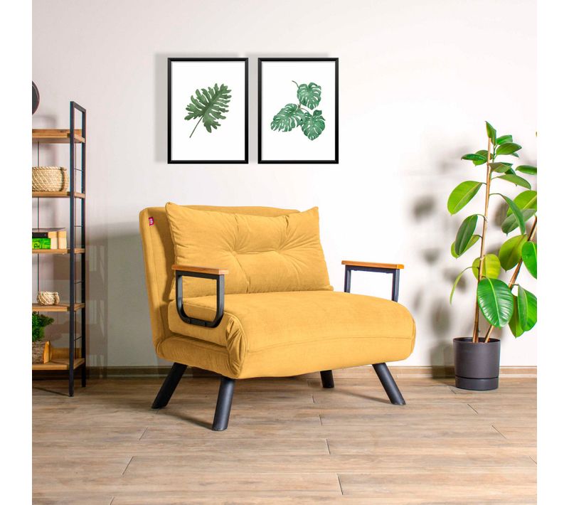 Fauteuil Convertible Yolanda Métal Noir Et Tissu Jaune