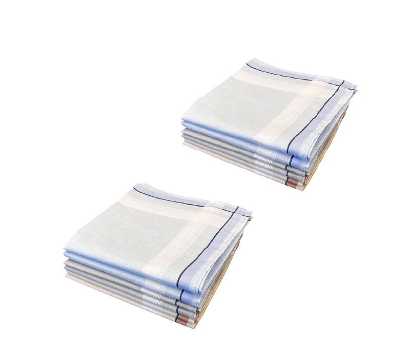 Lot De 12 Mouchoirs En Tissu Beige, Gris Et Bleu 100% Coton 40x40 Cm