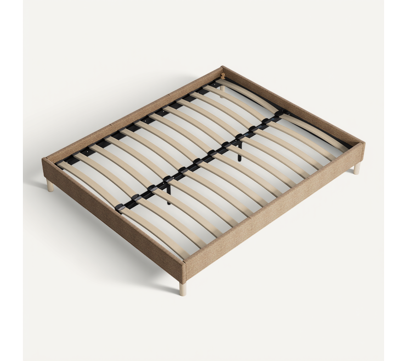Sommier 90x200 Cm, Cadre En Tissu Brun, Pieds En Bois