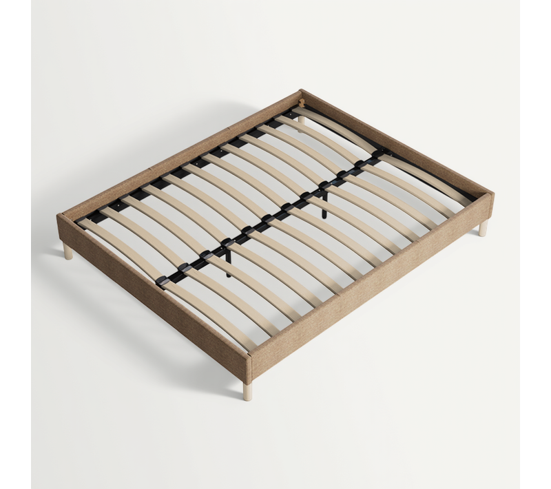 Sommier 140x200 Cm, Cadre En Tissu Brun, Pieds En Bois