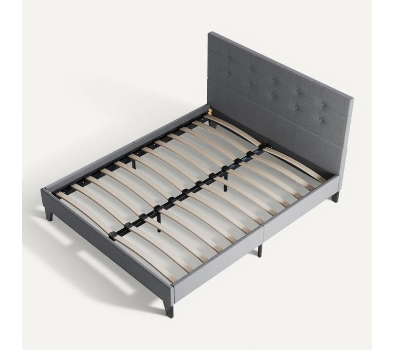 Lit 140x190 Cm Avec Tête De Lit Tissu Gris
