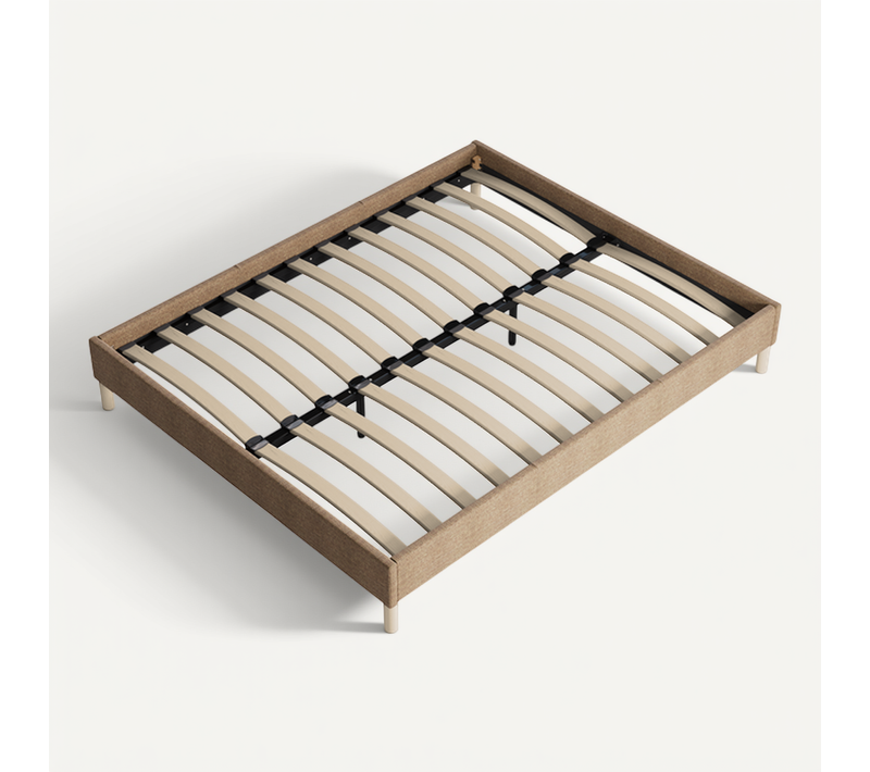 Sommier 90x190 Cm, Cadre En Tissu Brun, Pieds En Bois