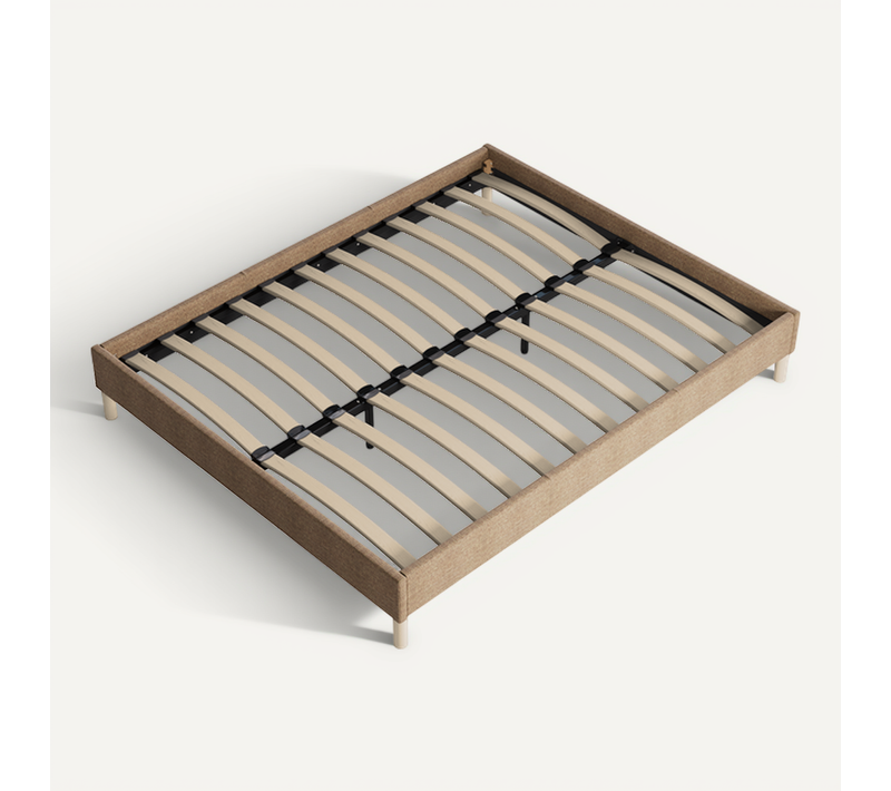 Sommier 160x200 Cm, Cadre En Tissu Brun, Pieds En Bois