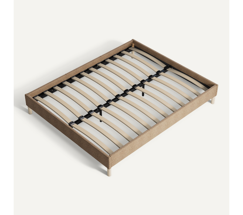 Sommier 80x200 Cm, Cadre En Tissu Brun, Pieds En Bois