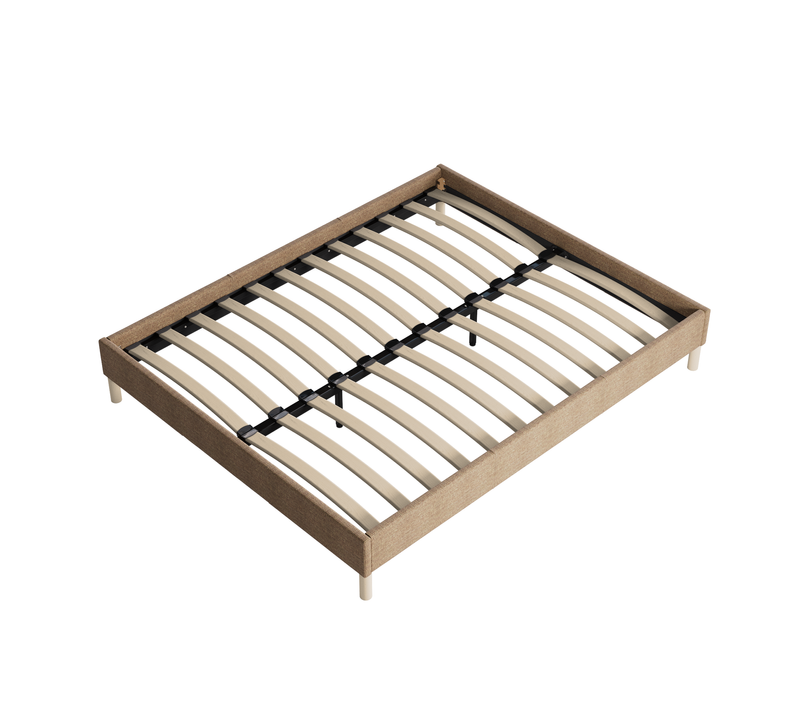 Sommier 120x190 Cm, Cadre En Tissu Brun, Pieds En Bois