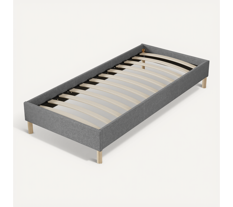 Sommier 80x200 Cm, Tissu Gris, Pieds En Bois