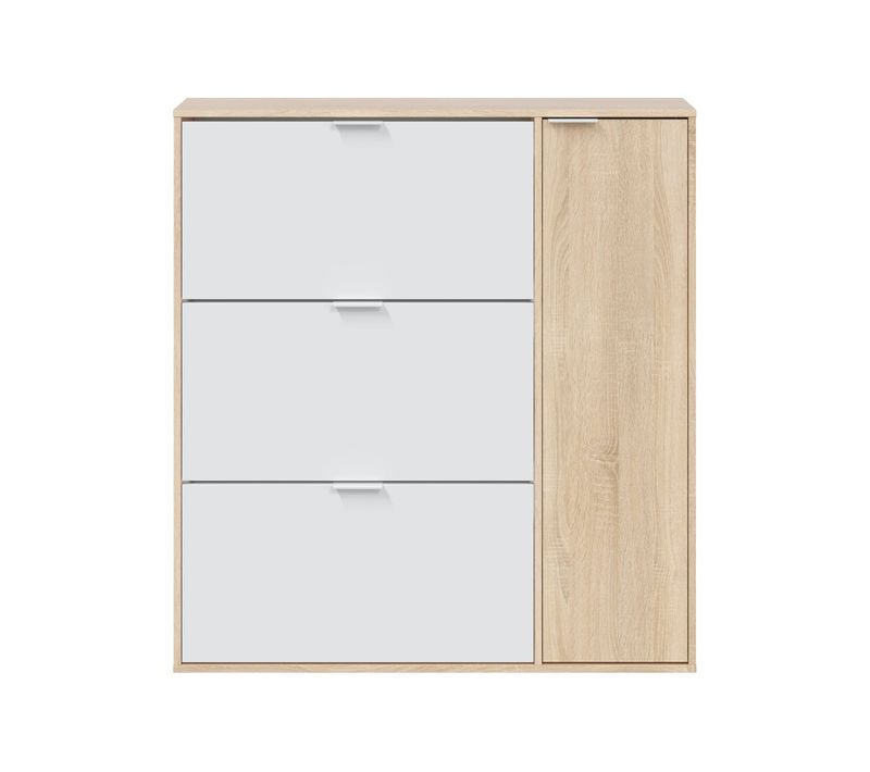 Meuble à Chaussures 4 Portes Coloris Blanc Et Chêne