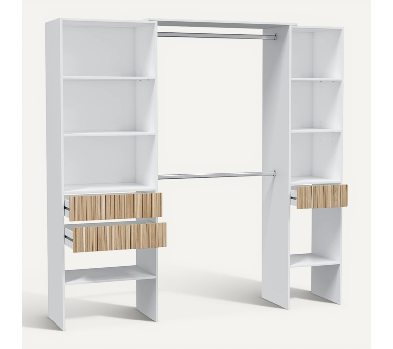 Dressing Ouvert Avec étagères Et 3 Tiroirs Blanc Et Bois Naturel