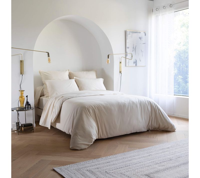 Housse De Couette Coton Lavé Beige 140x200 Cm