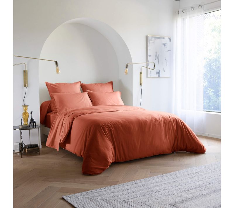 Housse De Couette Coton Lavé Terracotta 240x220 Cm