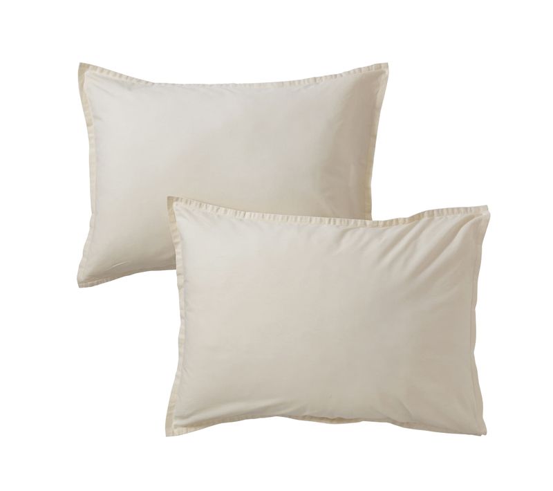 Lot De 2 Taies D'oreiller Coton Lavé Beige 50x70 Cm