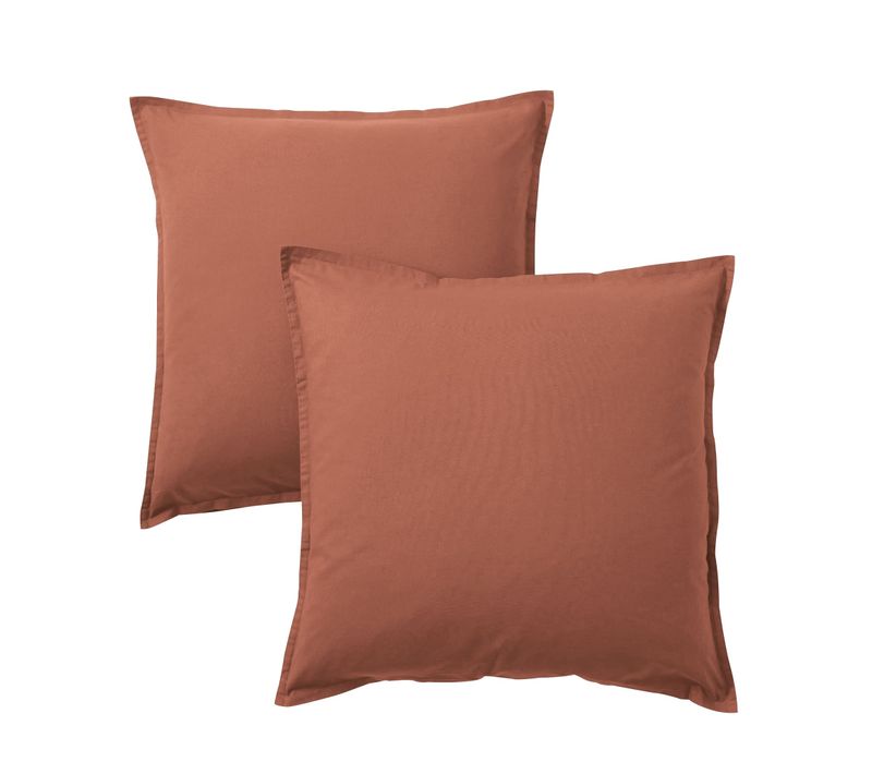 Lot De 2 Taies D'oreiller Coton Lavé Terracotta 65x65 Cm