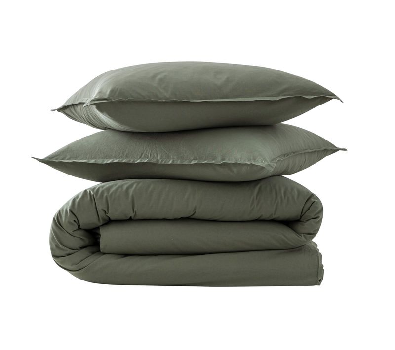 Parure De Lit Coton Lavé Kaki 260x240 Cm