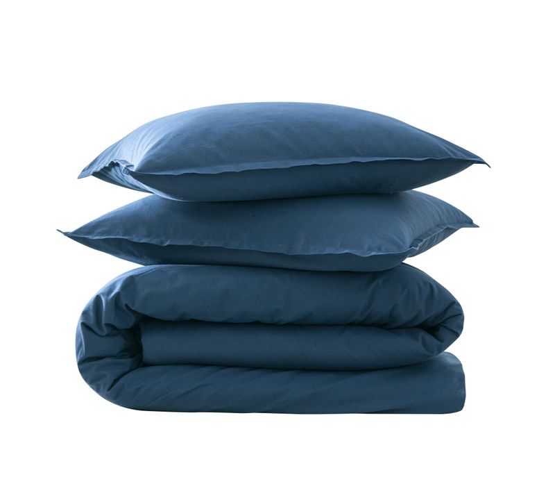 Parure De Lit Coton Lavé Marine 260x240 Cm