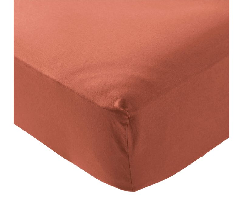 Drap Housse Coton Lavé Bonnet 30 Cm Terracotta 80x200 Cm