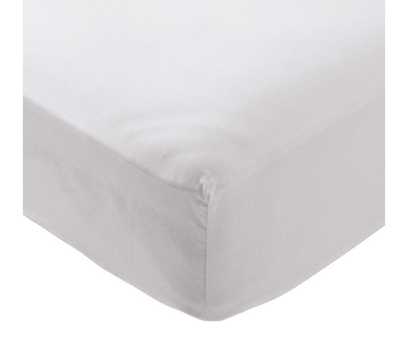 Drap Housse Coton Lavé Bonnet 40 Cm Blanc 180x200 Cm