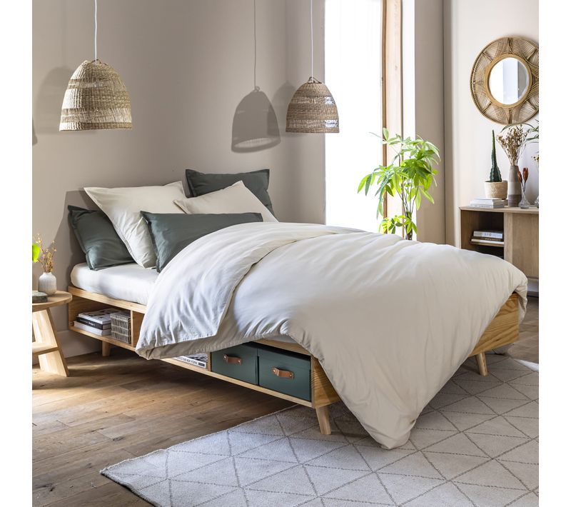 Lit En Bois Massif Naturel Avec Rangements 140x190