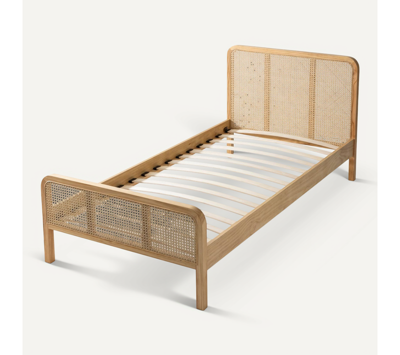Lit En Pin Massif Avec Cannage Bois Naturel Anna 90x190