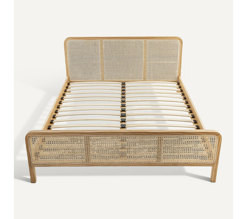 Lit En Pin Massif Avec Cannage Bois Naturel Anna 180x200