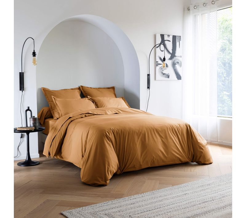 Housse De Couette Coton Percale Jaune 240x220 Cm