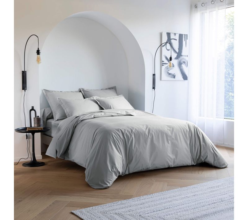 Housse De Couette Coton Percale Gris 260x240 Cm