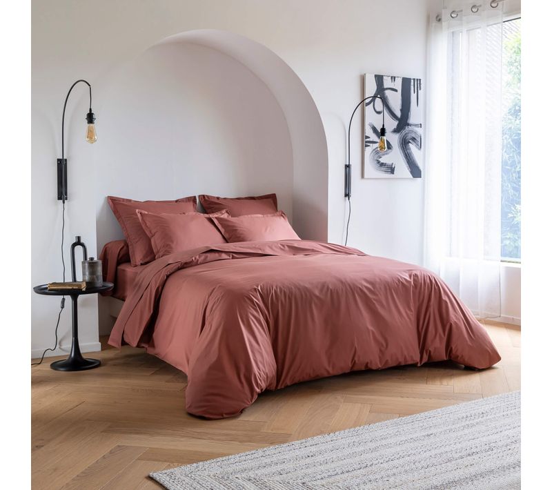Housse De Couette Coton Percale Rose 240x220 Cm