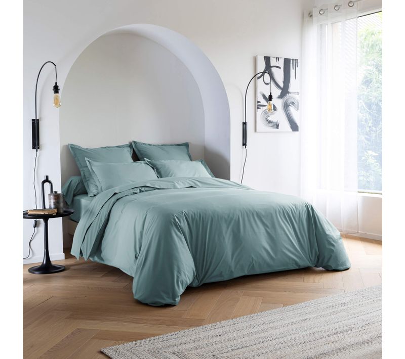 Housse De Couette Coton Percale Bleu 240x220 Cm
