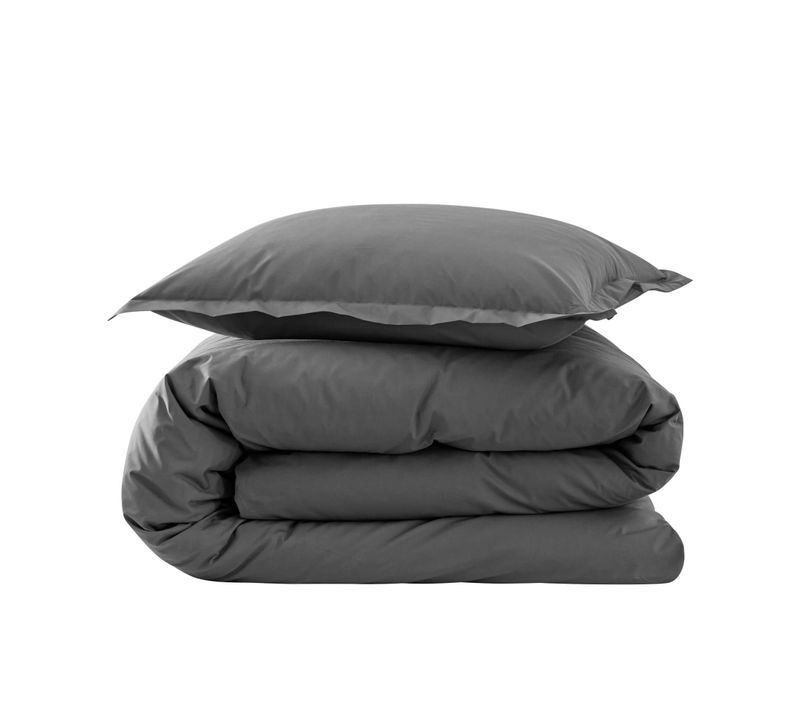 Parure De Lit Coton Percale Anthracite 200x200 Cm