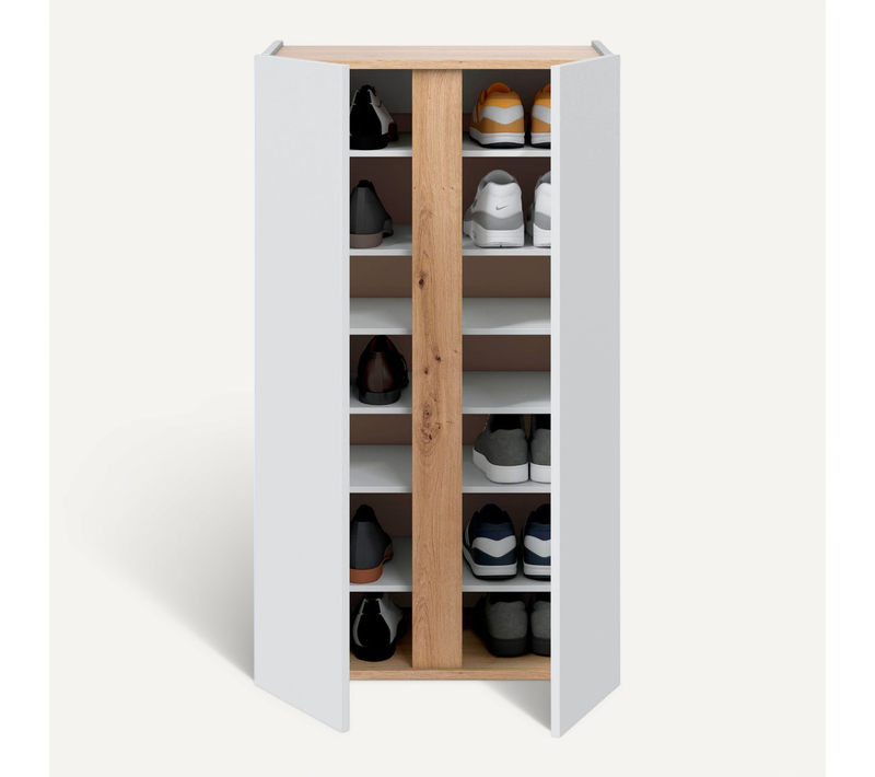 Meuble à Chaussures 2 Portes Coloris Blanc Et Chêne