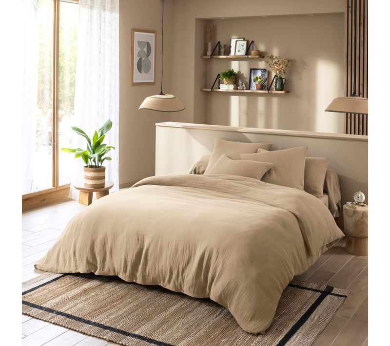 Housse De Couette Gaze De Coton Noa Beige 140x200 Cm