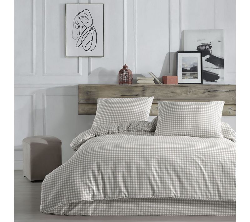 Parure De Lit Vichy Beige 200x200 Cm