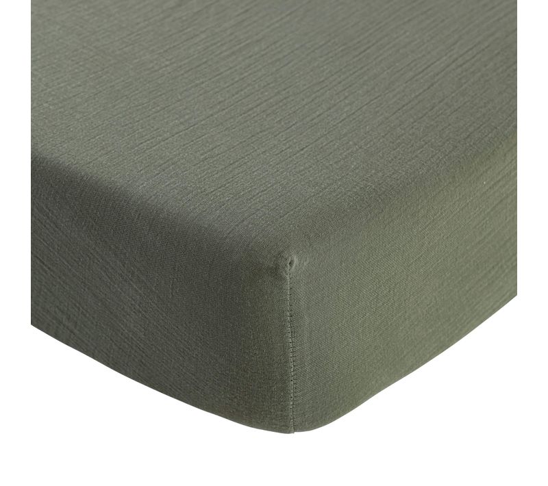 Drap Housse Gaze De Coton Noa Kaki 180x200 Cm