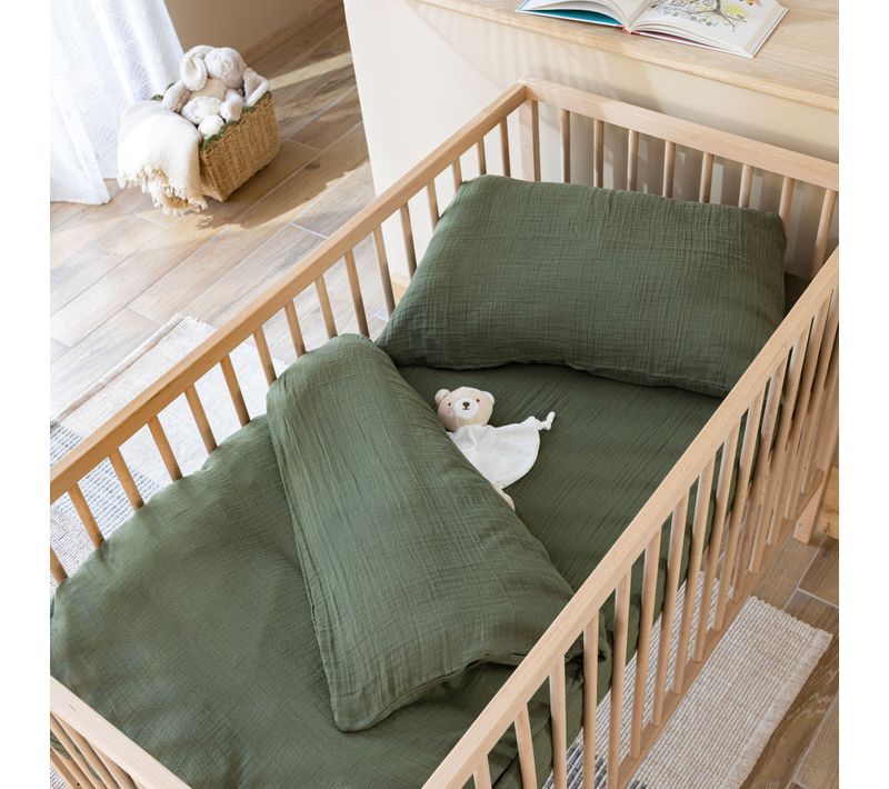 Housse De Couette Bébé Gaze De Coton Noa Kaki 80x120 Cm