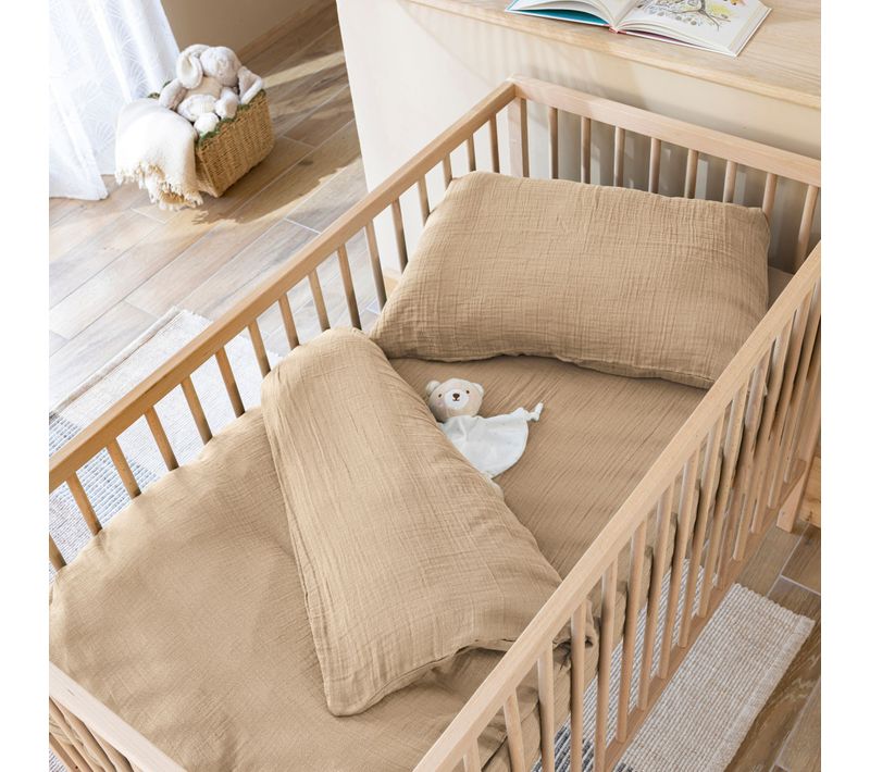 Housse De Couette Bébé Gaze De Coton Noa Beige 80x120 Cm