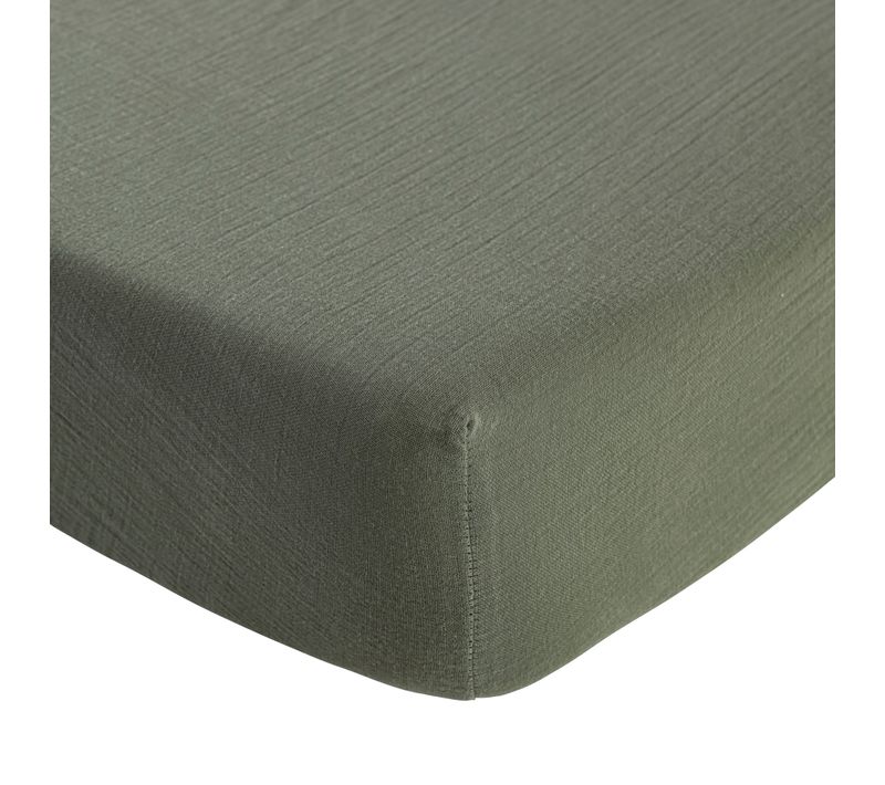 Drap Housse Bébé Gaze De Coton Noa Kaki 70x140 Cm