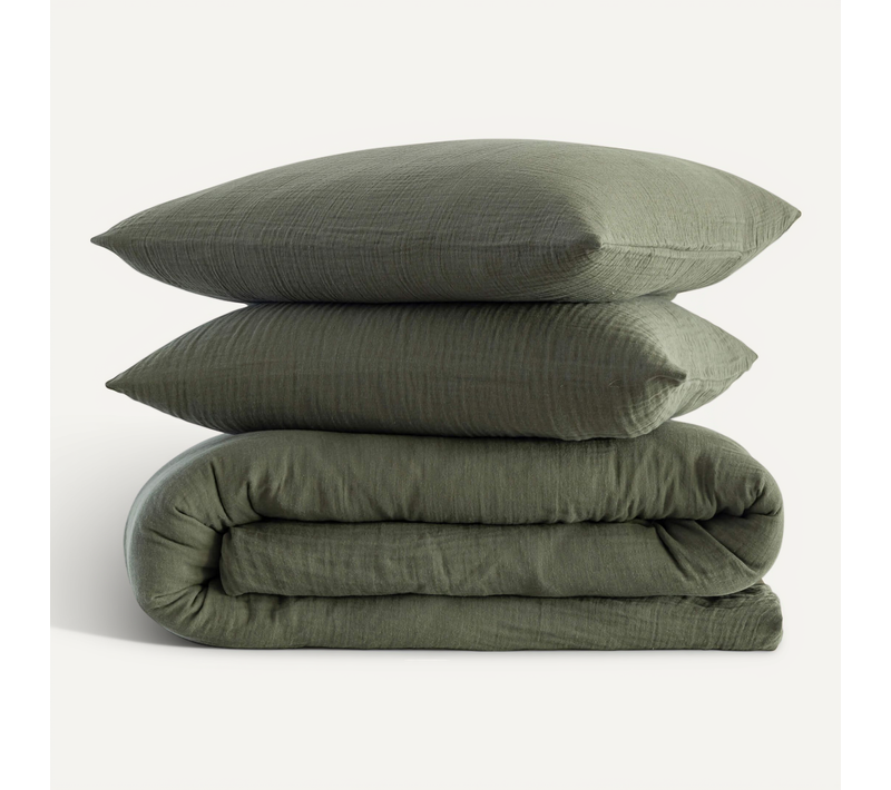 Parure De Lit Gaze De Coton Noa Kaki 240x220 Cm