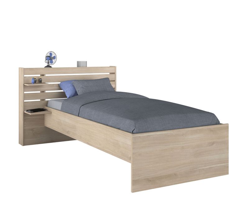 Lit Enfant 90 X 190/200 Cm Chevet Inclus Effet Bois Naturel