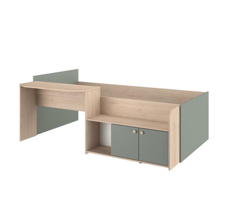 Lit Enfant 90x190/200 Avec Bureau Et Rangements Vert D'eau